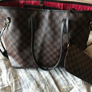 Gently Loved Brown Checkered Bag with Coin Purse